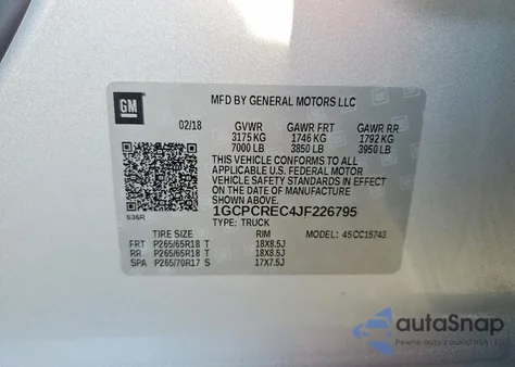 2018 Chevrolet Silverado C1500 Lt z USA, uszkodzony, nr VIN 1GCPCREC4JF226795